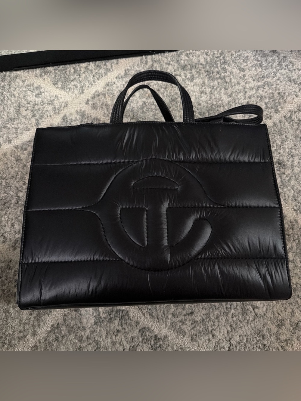 Telfar Black Quilted Tote Bag with Embossed Logo